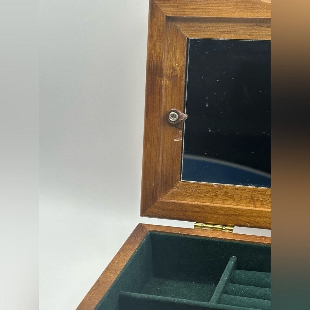 Wooden Jewelry Organizer Box with Mirror Green Velvet Lining Personalized Photo - Picture 8 of 10